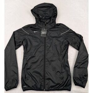 Nike Storm-FIT Jacket Women's XS Black Full Zip Hooded Windbreaker Rain Coat New